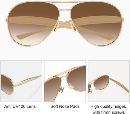 Oversized Aviator Sunglasses For Women 70s Retro 2025 Metal Shades with Gold Streamline Arms