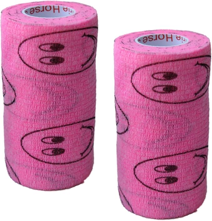 Vet Wrap Wrap Tape (Pink with Smiles) (2 Pack) (2 Inch x 15 feet) Self Adhesive Adherent Adhering Cohesive Flex Self Stick Bandage Grip Roll Dog Cat Pet Horse
