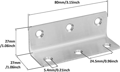 L Bracket, Heavy Duty Corner Brace, 4 Pack 3.2" Metal Shelf Bracket Angle Bracket for Shelves, Polished Silver Stainless Steel Braces for Wood Furniture