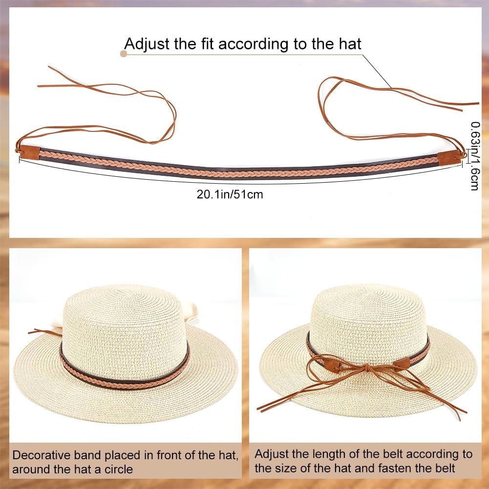 CRASPIRE Cowboy Hat Band Imitation Leather Braided Black Adjustable Western Hat Belt Replacement Hat Accessories for Fedora Cowboy Straw Western Straw Hat