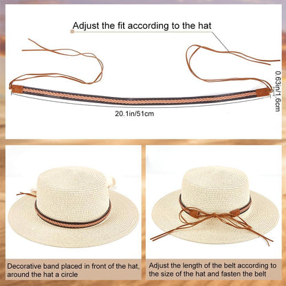 CRASPIRE Cowboy Hat Band Imitation Leather Braided Black Adjustable Western Hat Belt Replacement Hat Accessories for Fedora Cowboy Straw Western Straw Hat