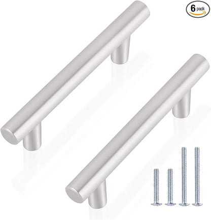Gobrico 6 Pack T bar Kitchen Cabinet Drawer Handles and Pulls in Brushed Nickel Stainless Steel Dresser Kitchen Knobs Hole Centers 3Inch76mm Total Length 5Inch128mm