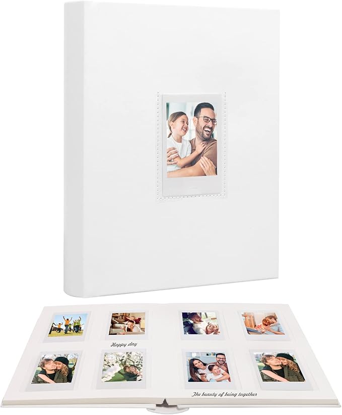 128 Pocket Photo Album with Writing Space and Front Window, 3 Inch Picture Book for Polaroid Compatible with Fujifilm Instax Mini 12 11 9 8 7 99 40 Instant Camera,K-pop Photocards (White)