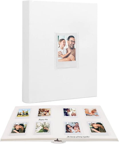 128 Pocket Photo Album with Writing Space and Front Window, 3 Inch Picture Book for Polaroid Compatible with Fujifilm Instax Mini 12 11 9 8 7 99 40 Instant Camera,K-pop Photocards (White)