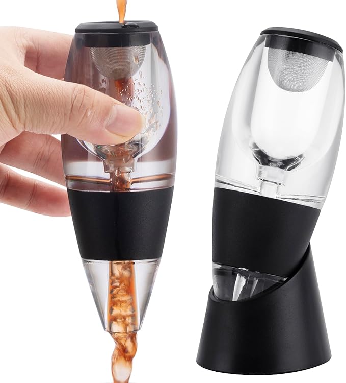 DSlifei Wine Aerator Pourer and Decanter Quickly Oxidize and Soften Wine, Enhances Flavour with Smoother Finish, Best Gift for Wine Lovers and Sommeliers - Black (with LED Light)