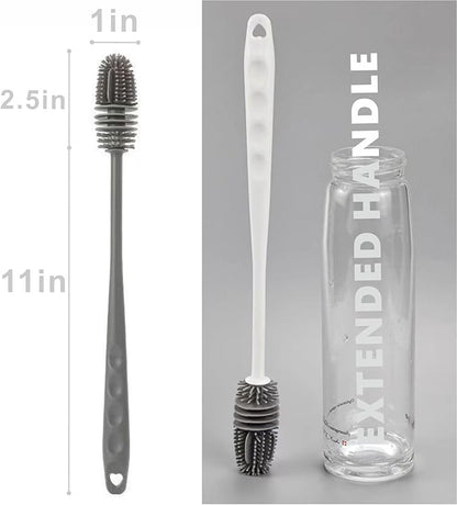 Silicone Bottle Brush,Silicone Bottle Cleaning Brush with Long Handle,be Suited to Cleaning Narrow Neck Containers, Vacuum Sports Bottle, Tumblers, Flask, Glassware (2 Pack, Black and White)