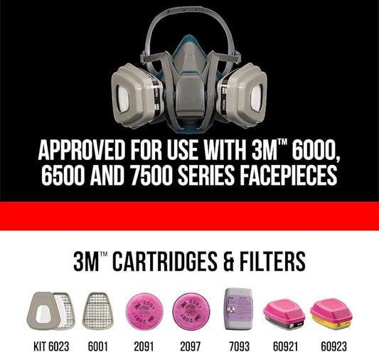 3M Organic Vapor Performance Cartridge, 3 Pairs, For Use With 3M 6000, 6500  7500 Series Facepieces, NIOSH-APPROVED OV For Use Against Certain Organic Vapors, Easy-To-Attach Design (6001P3-DC)