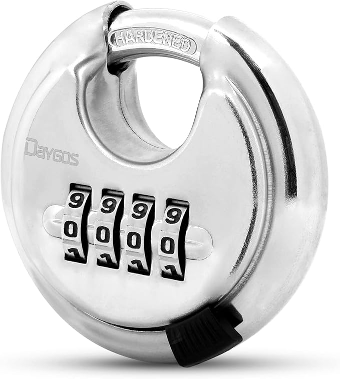 DAYGOS 4 Digit Combination Disc Padlock with Hardened Steel Keyless Heavy Duty Combo Lock for Sheds,Fence,Storage Unit,Trailer,Moving Cube(38-in Shackle)
