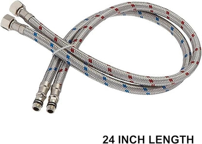 Flexible Connector Braided Stainless Steel Bathroom Faucet Supply Lines Bathroom Kitchen Faucet Hose 24" Length 3/8 -Inch Female Compression Thread x M10 Male Connector x 2 Pcs (1 Pair)