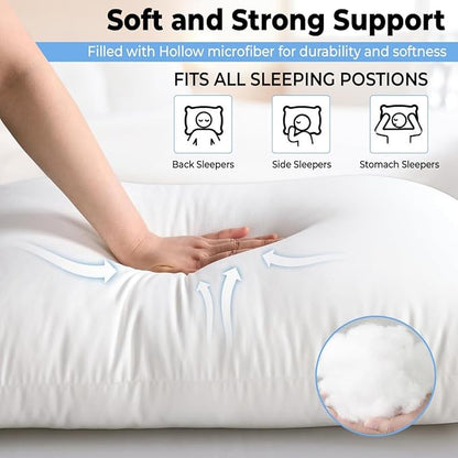 Queen Size Bed Pillows - Set of 2, Medium Density, Soft and Supportive for Back, Side, and Stomach Sleepers (Queen (Pack of 2)) (White, Pack of 2)