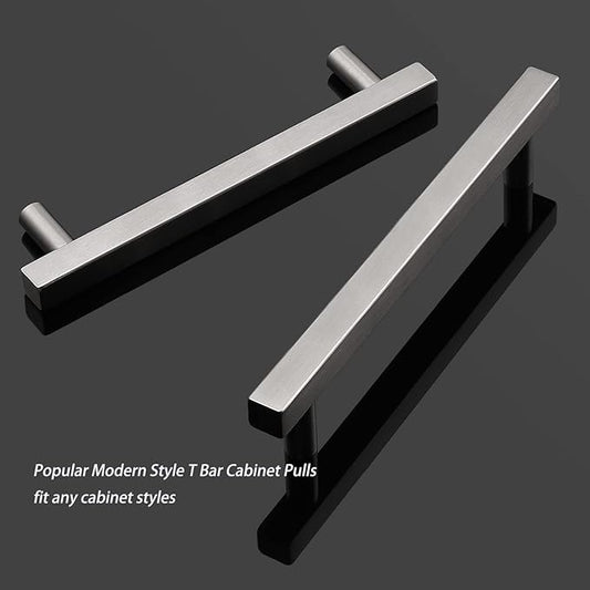 Probrico Cabinet Handles-(Pack of 5) Stainless Steel 4 inch (102mm) Hole Centers Square T Bar Kitchen Cabinet Handles Drawer Pulls for Kitchen Furniture Hardware