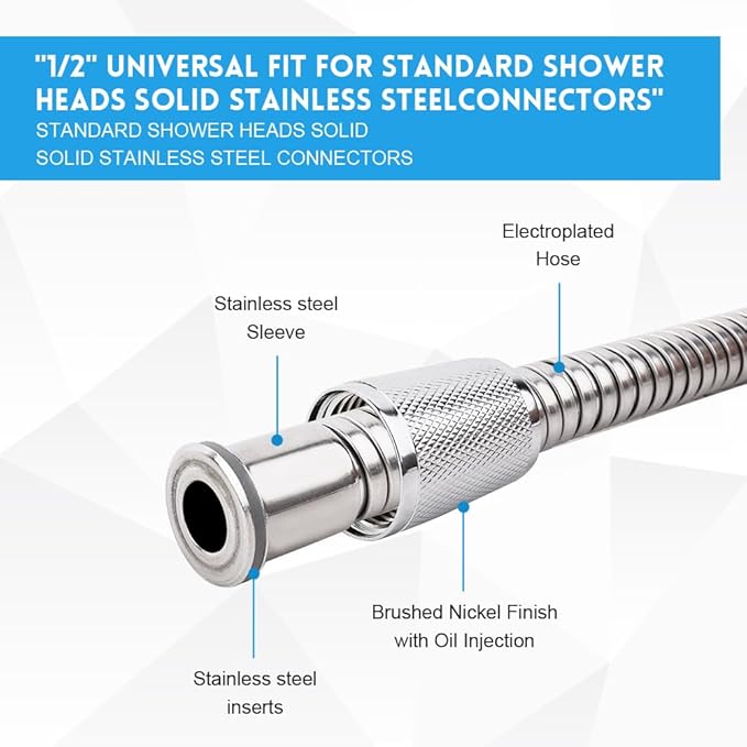 Shower Hose, 70 Inches Extra Long Stainless Steel, Shower Hose Replacement Stainless Steel Hand Held Shower Hose for Shower Head with hose Plated Nut &Stainless Steel Insert