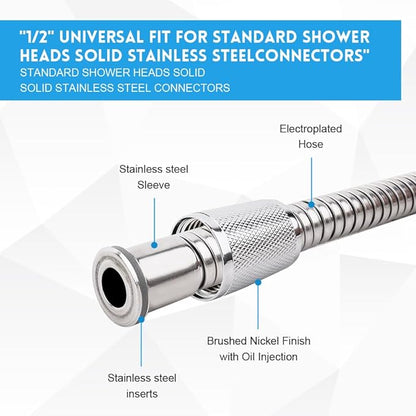 Shower Hose, 70 Inches Extra Long Stainless Steel, Shower Hose Replacement Stainless Steel Hand Held Shower Hose for Shower Head with hose Plated Nut &Stainless Steel Insert