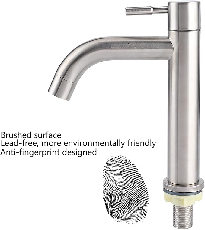 G1/2 Brushed Faucet, Stainless Steel Single Cold Faucet Wash Basin Water Tap Wrench Type Bathroom Faucet for Home Kitchen Bathroom Accessory (Cylinder Single Cold Faucet)