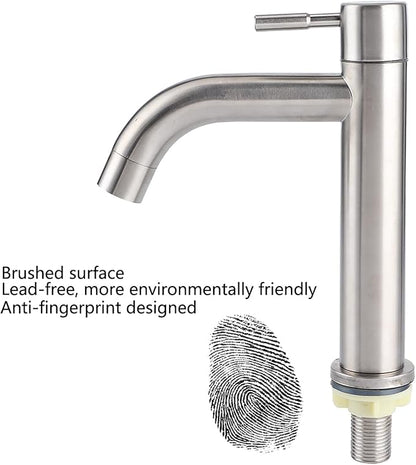 G1/2 Brushed Faucet, Stainless Steel Single Cold Faucet Wash Basin Water Tap Wrench Type Bathroom Faucet for Home Kitchen Bathroom Accessory (Cylinder Single Cold Faucet)