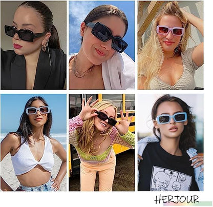 Trendy Rectangle Sunglasses for Women Men Vintage 90's Square Shades Thick Frame Nude Sunnies Sunglasses AR82002