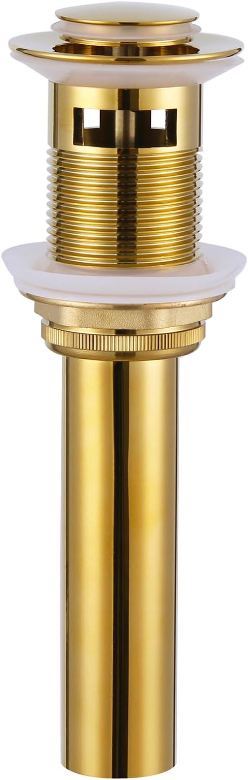 Angle Simple Sink Drain Stopper, Brass Bathroom Sink Stopper Replacement, Pop Up Drain with Overflow Hole, Deep Titanium Gold