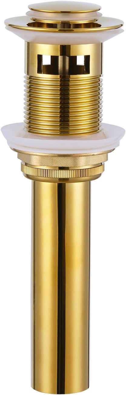 Angle Simple Sink Drain Stopper, Brass Bathroom Sink Stopper Replacement, Pop Up Drain with Overflow Hole, Deep Titanium Gold