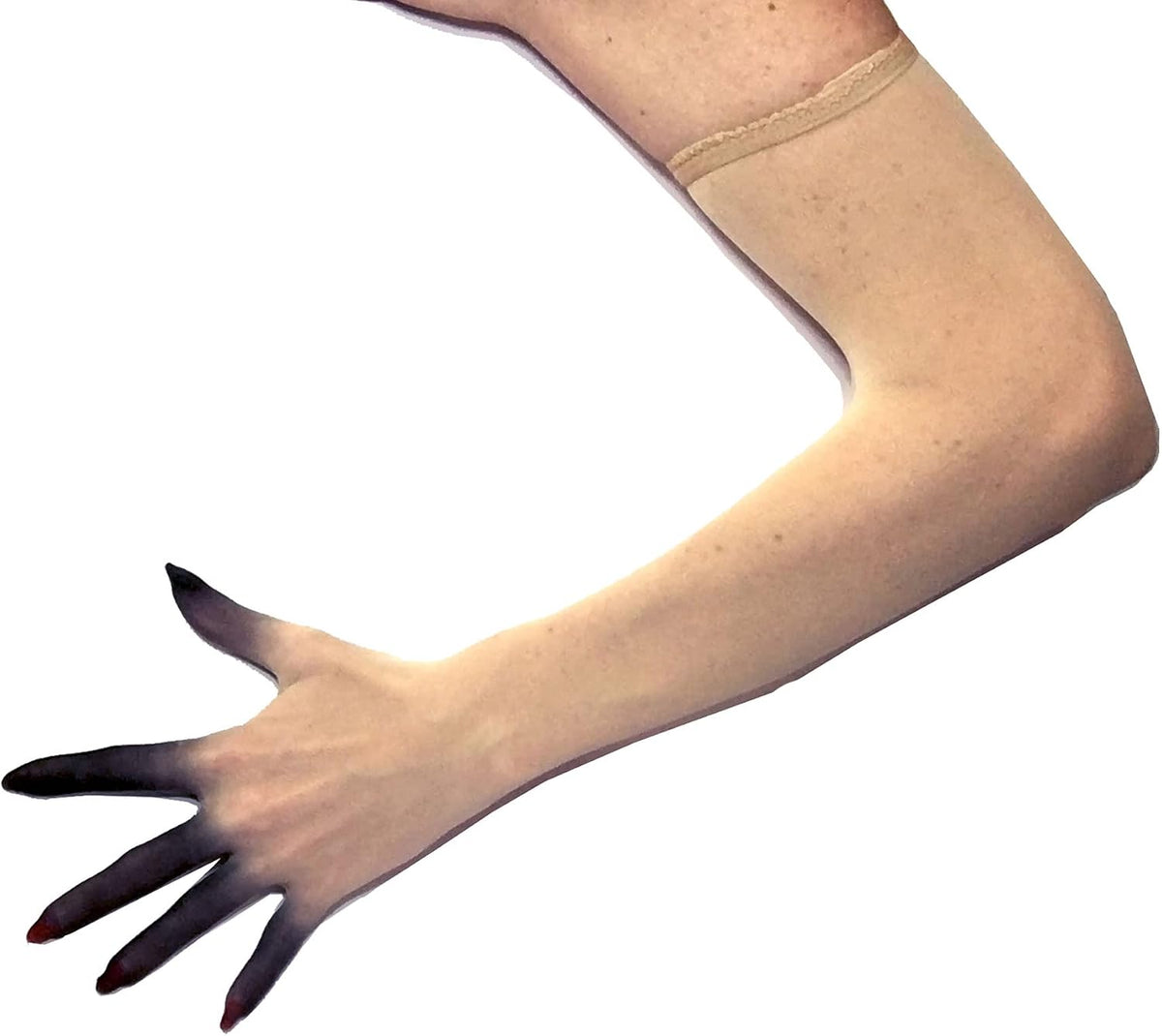 Unicorns Poop Glitter Nude Illusion Second Skin Sheer Seamless Gloves with Elastic Top Seam in Beige, Tan; Over Elbow; Unisex