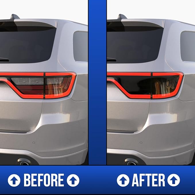 Fits 2014-2024 Dodge Durango Tail Light Tint Kit. Dark black smoke vinyl taillight overlay accessories.