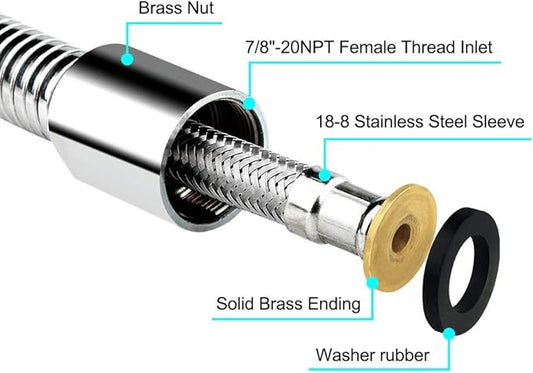 KWODE Pre-rinse Sprayer Hose Replacement Kit for Commercial Kitchen Sink Faucet, 44” Length Stainless Commercial Dish Spray Hose Parts