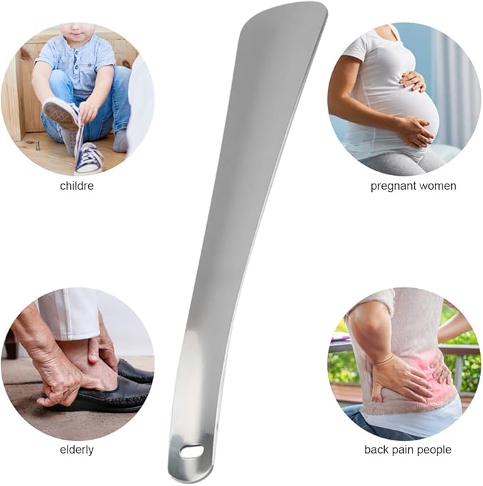 Metal Shoe Horn 11.8in, Stainless Steel Shoehorn Long Handle Shoe Horns Shoe Helper for Seniors Pregnant Woman Kids
