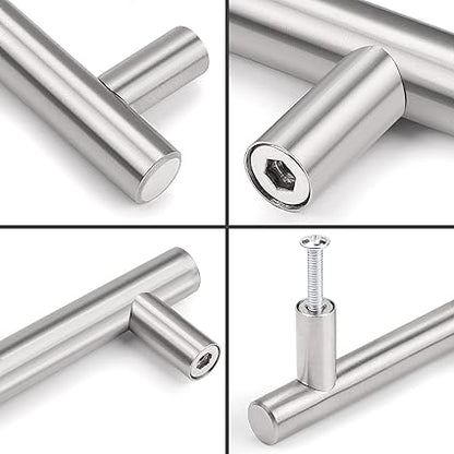 Probrico 5 Pack 5 Inch Cabinet Handles Brushed Nickel, Satinless Steel Cabinet Pulls for Kitchen Cupboard, T Bar Drawer Handles Dresser Pulls, 3 Inch Hole Centers, 5 Inch Length