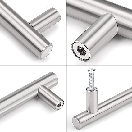 Probrico 5 Pack 5 Inch Cabinet Handles Brushed Nickel, Satinless Steel Cabinet Pulls for Kitchen Cupboard, T Bar Drawer Handles Dresser Pulls, 3 Inch Hole Centers, 5 Inch Length