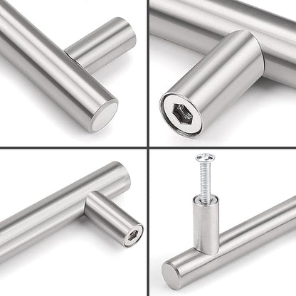 Probrico (10 Pack 5" Hole Centers Satin Nickel Cabinet Pulls Euro T Bar Handle Pulls Stainless Steel Kitchen Bathroom Furniture Cabinet Pulls