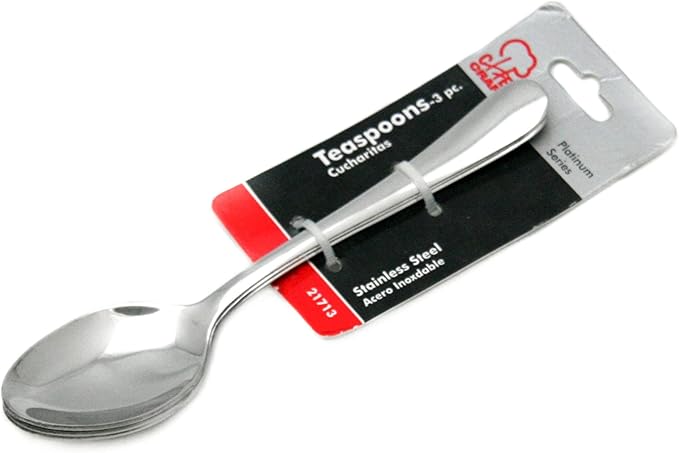 Chef Craft Heavy Duty Teaspoon, 6 inches in Length 3 Piece Set, Stainless Steel