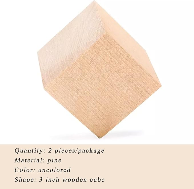 Large Wooden Blocks for Crafts, Unfinished Wood Cubes, 3 Inch Natural Blank Square Wooden Blocks for Arts, Baby Shower DIY Projects
