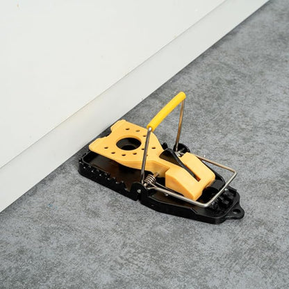 Restaurantware-Pest Tek 4.5 x 2 x 2.2 Inch Mice Traps, 2 Reusable Mouse Traps - Kill Bar, Sensitive Trigger Pedal, Yellow And Black ABS Mouse Traps, With Bait Cup, Durable