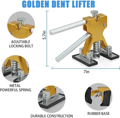 128PCS Dent Removal Kit,Paint-Safe Dent Removal Tools, DIY Dent Puller Set with Golden Lifter, T-Bar, Bridge Suction Cup Puller, Rubber Hammer  Glue Gun for Car Dent Removal
