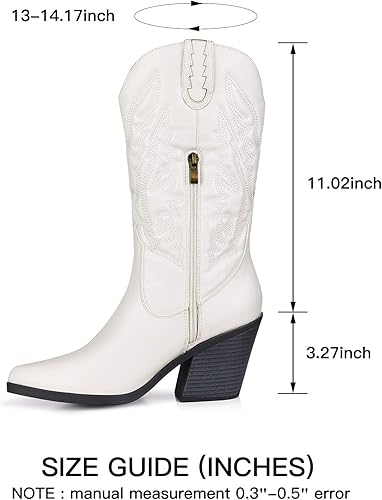 SHIBEVER Cowgirl Boots for Womens Western: Cowboy Pointy Toe Chunky Heel Embroidered Mid Calf Boot with Side Zipper