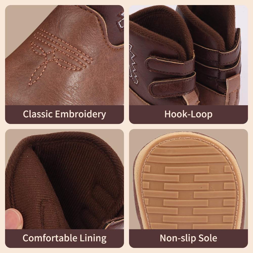 Baby Cowboy Boots Western Boots Toddler Cowboy Bootie Soft Sole Non-Slip Crib Shoes for Infant Boys Girls0-18 Months