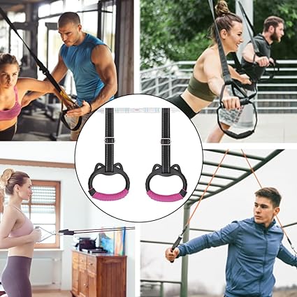 JIANWEI Gymnastics Rings Set for Kids, Professional Children Trapeze Bar Pull Up Rings with Straps Kids Playground Home Exercise Gym Rings with Drawstring Bag for Children Exercise(Pink)