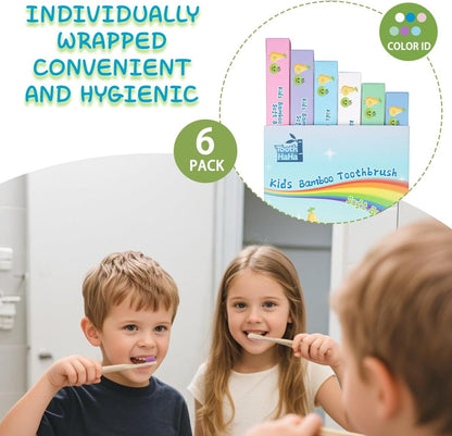 Kids Bamboo Toothbrushes, BPA-Free Soft Bristles, Eco-Friendly Natural Wooden Toddler Toothbrush, 6-Pack Travel Toothbrushes Set for Children( No organal box )
