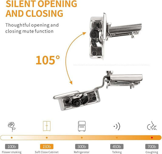 2 Pack 1-14" 4D Overlay Soft Close Concealed Hinges for Face Frame Door, Control Closing Speed, Smooth Slow Self Close Hinges, Satin Nickel, 105 Open Angle Stainless Steel Cabinet Hinges