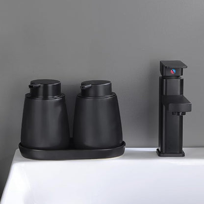 Matte Black Round Soap Dispenser Tray - 8'' Ceramic Vanity Tray for Bathroom Decorative, Jewelry Ring Dish, Comestic Holder, Kitchen Sink Countertop Organizer Plate (Black Scales)