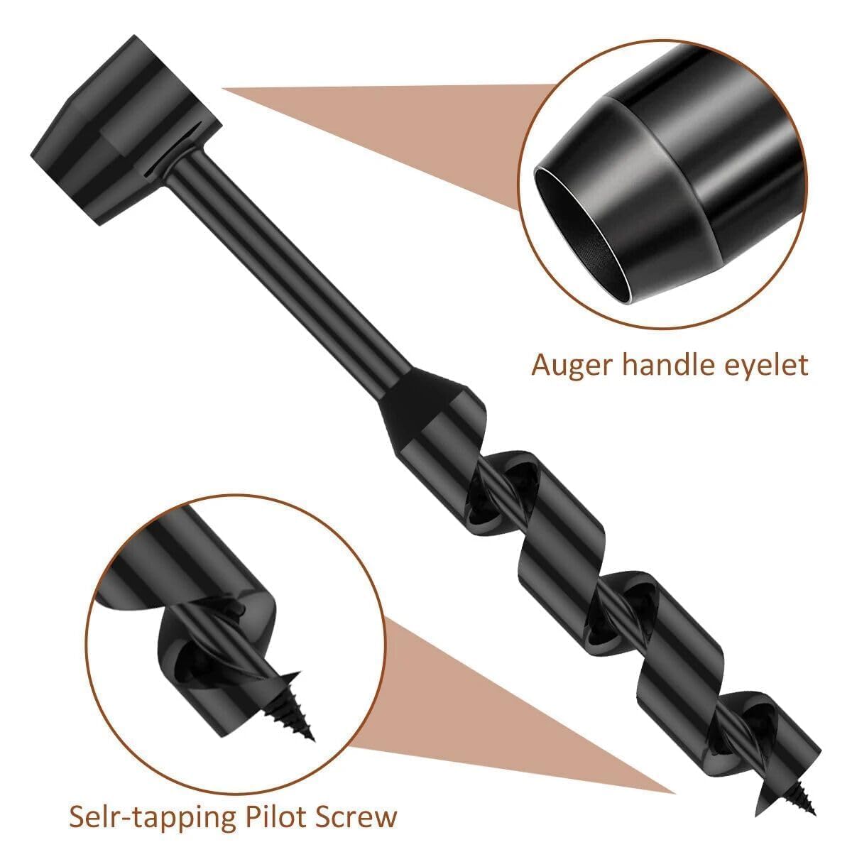 19mm Hand Auger Wood Drill - Bushcraft Manual Survival Self-Tapping Drill Bit for Camping, Outdoor Hiking & Woodworking (260mm Total Length)