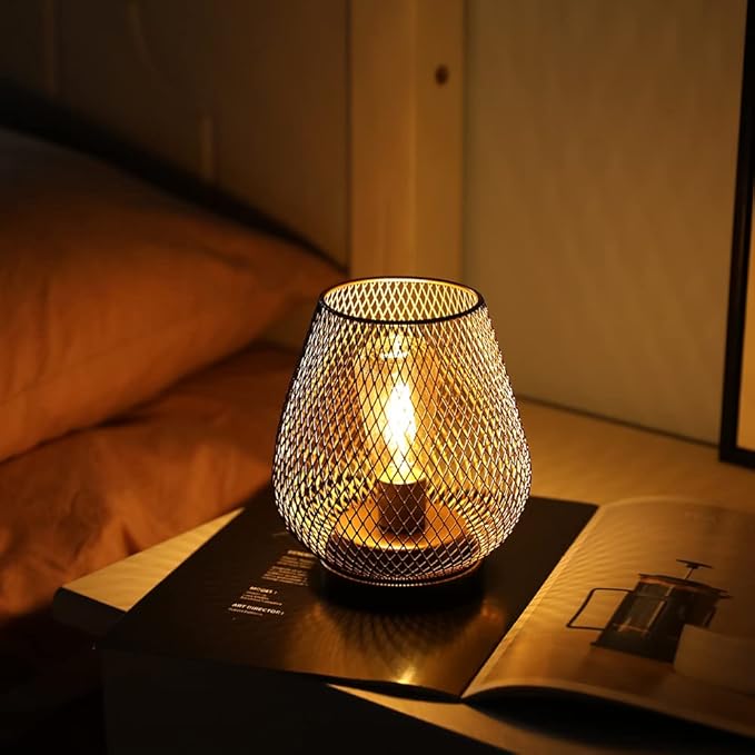 JHY DESIGN Metal Cage LED Lantern Battery Powered Cordless Accent Light with LED Great for Weddings Parties Patio Events for Indoors Outdoors