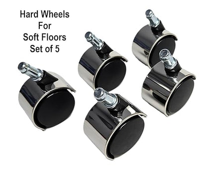 55C5-2" Chrome Standard Replacement Office Chair Casters Hard Wheels for Soft Floor - Set of 5 - Standard Size Stem 716 Inch Dia x 78 Inch Long.