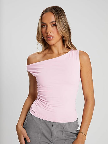Trendy Queen Womens Summer Off The Shoulder Tops Going Out T Shirts Crop Tank Top Fashion Clothes Spring Outfits 2025