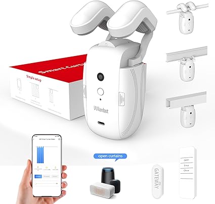 Automatic Curtain Opener and Closer - Smart Curtain Opener Electronic for RomanUT Rails, Bluetooth Curtain Opener with AppTimer, compatible with Alexa and Google Home, Electric Curtains with Remote
