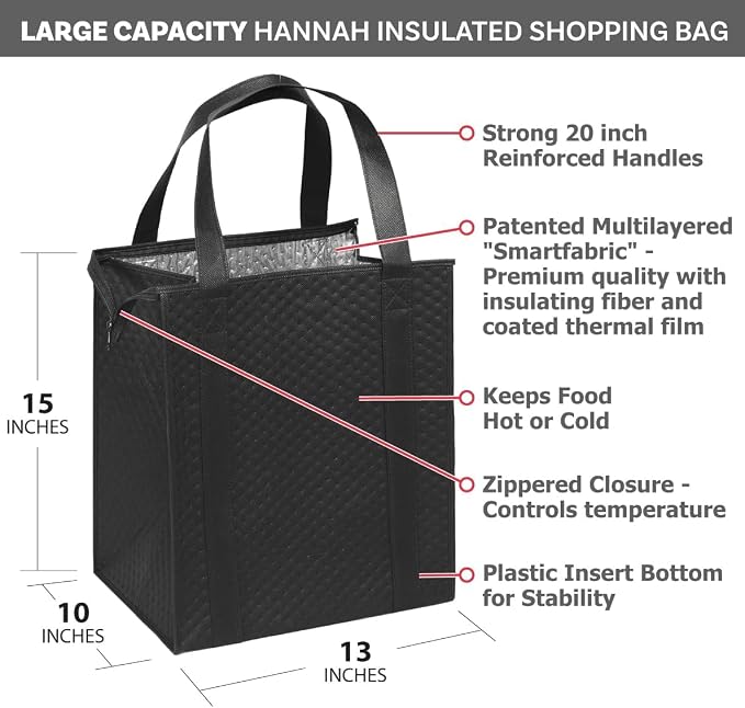 Mediz Hannah Direct Large Capacity Heavy Duty Insulated Smart Shopping Bag - Strong Reusable Grocery Tote 2 Pack