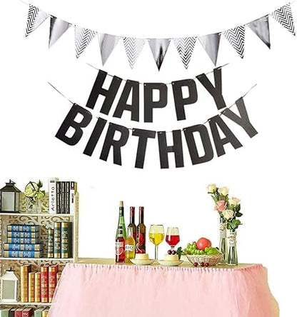 19th Birthday Party Decorations Set for Girl Boy Women Men Black HAPPY BIRTHDAY Letter Banner Silver Sparkly Glitter Traingle Banner Confetti Latex Balloons with Black Giant Number 19 Balloon