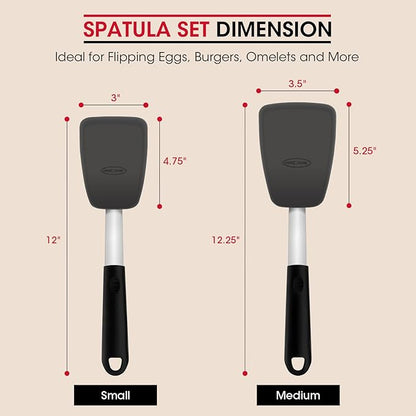 Unicook Upgraded Silicone Spatula, Flexible Egg Turner, 600F Heat Resistant Silicone Handle, Kitchen Cooking Utensils, Ideal for Flipping Eggs, Pancake, Burgers, Crepes and More, Small and Medium