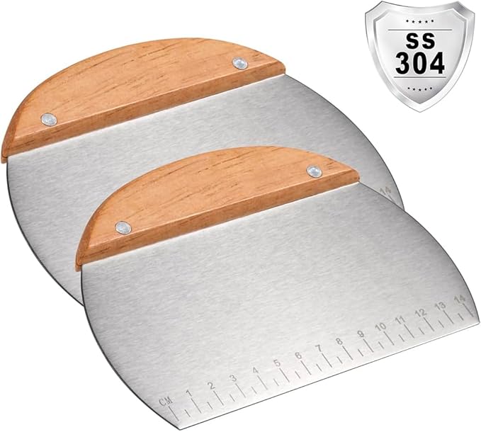 Kichwit 2 Pack 304 Stainless Steel Grill Scrapers with Wood Handle, Dough Scraper, Cake  Pizza Cutter, Multi-Purpose