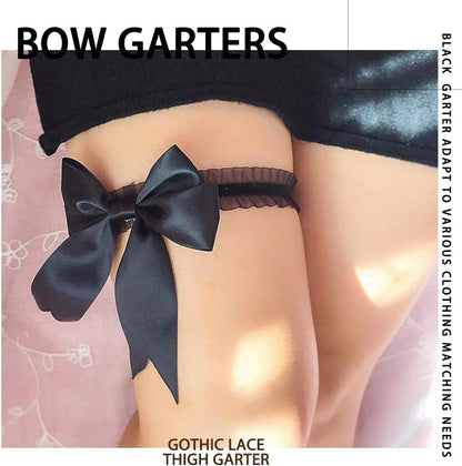 Black Bow Garters Gothic Lace Thigh Garter Elastic Bell Leg Garter for Women