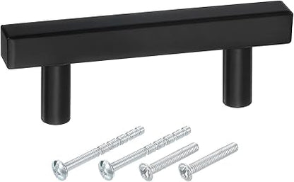 uxcell Kitchen Cabinet Handles, 1Pcs 4" - Stainless Steel Square Cabinet Pulls with Screws, Brushed Drawers Handles for Furniture Wardrobe Door (Black)
